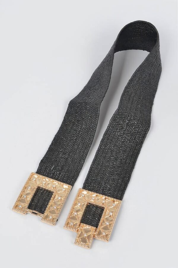Stretch Straw Belt with Rhinestone Buckle