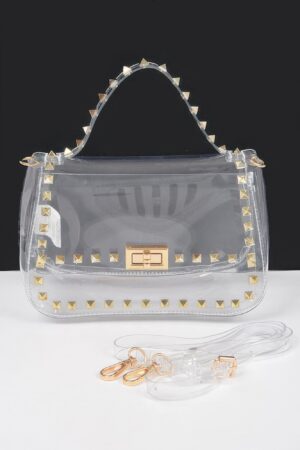 Clear PVC Top Handle Bag with Metal Studs