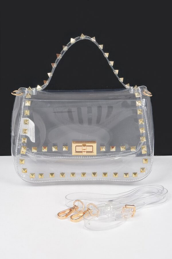 Clear PVC Top Handle Bag with Metal Studs
