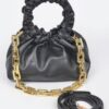 Pleated Chain Bag – Mid-Size Faux Leather with Mixed Metal Chain