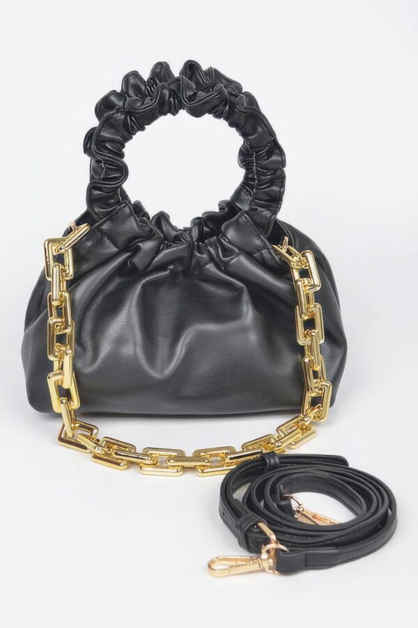Pleated Chain Bag – Mid-Size Faux Leather with Mixed Metal Chain