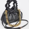 Pleated Chain Bag – Mid-Size Faux Leather with Mixed Metal Chain