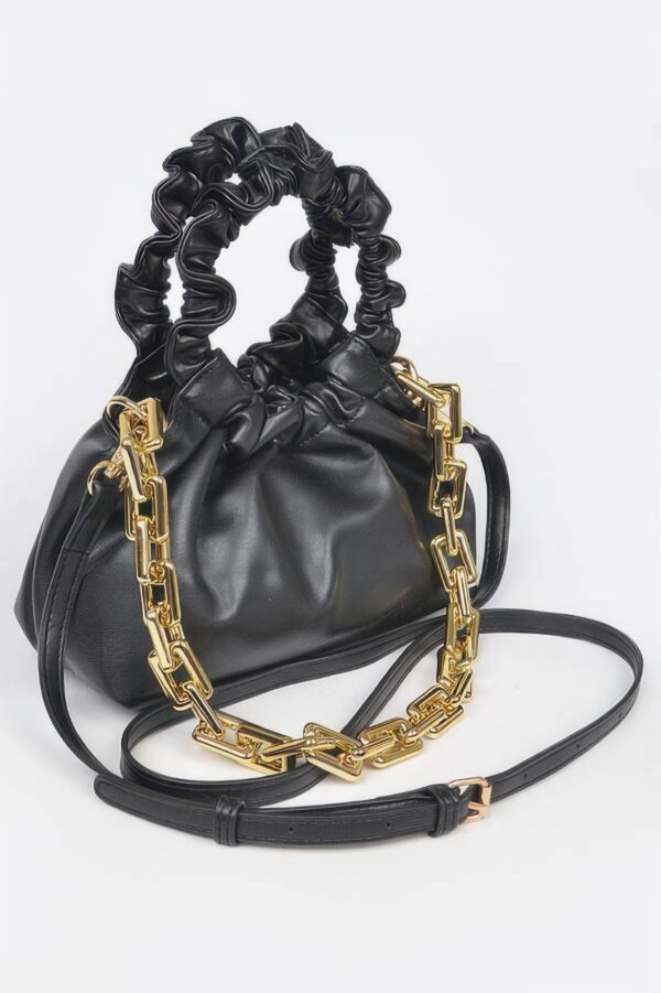 Pleated Chain Bag – Mid-Size Faux Leather with Mixed Metal Chain