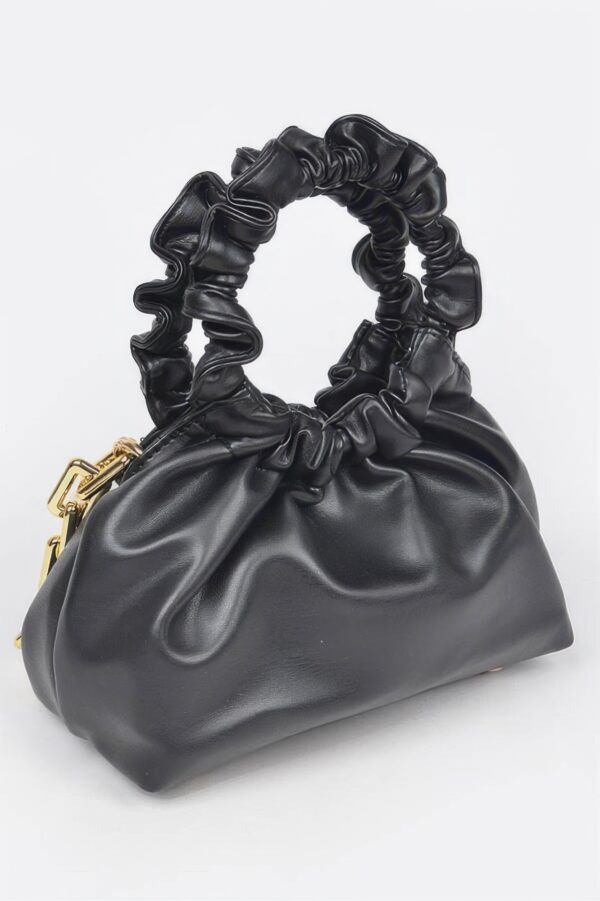 Pleated Chain Bag – Mid-Size Faux Leather with Mixed Metal Chain