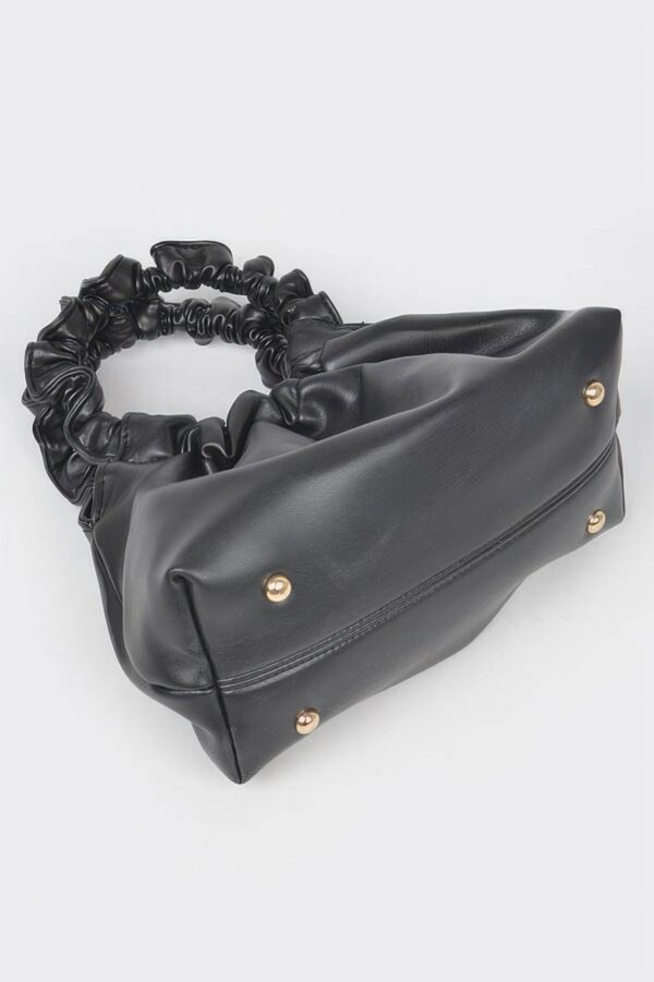 Pleated Chain Bag – Mid-Size Faux Leather with Mixed Metal Chain