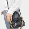 Pleated Chain Bag – Mid-Size Faux Leather with Mixed Metal Chain