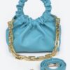 Pleated Chain Bag – Mid-Size Faux Leather with Mixed Metal Chain