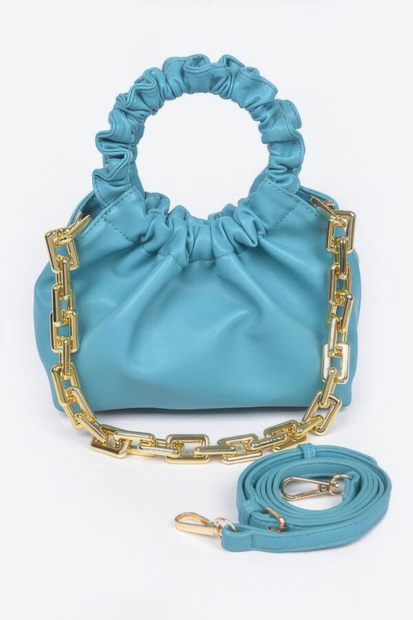 Pleated Chain Bag – Mid-Size Faux Leather with Mixed Metal Chain