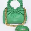 Pleated Chain Bag – Mid-Size Faux Leather with Mixed Metal Chain