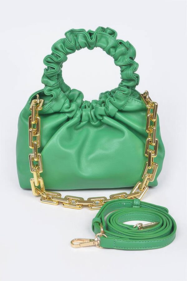 Pleated Chain Bag – Mid-Size Faux Leather with Mixed Metal Chain