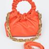 Pleated Chain Bag – Mid-Size Faux Leather with Mixed Metal Chain