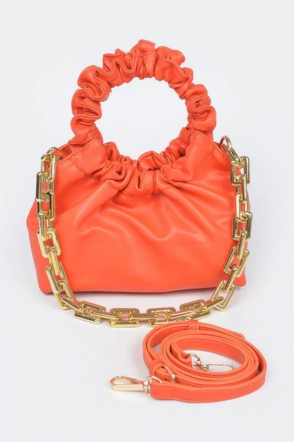 Pleated Chain Bag – Mid-Size Faux Leather with Mixed Metal Chain