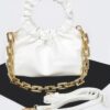 Pleated Chain Bag – Mid-Size Faux Leather with Mixed Metal Chain