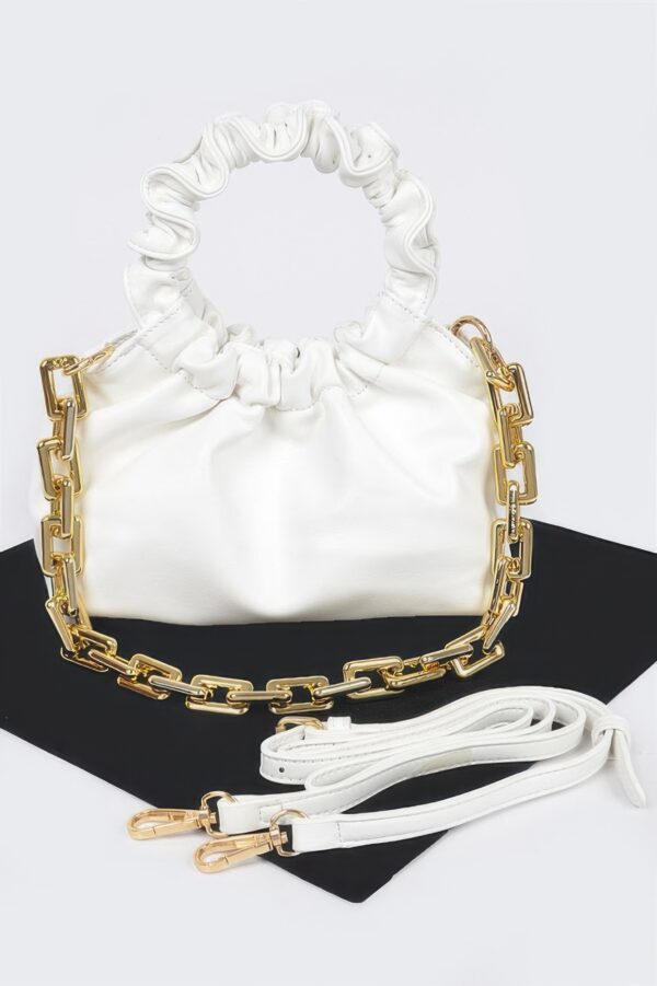 Pleated Chain Bag – Mid-Size Faux Leather with Mixed Metal Chain