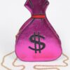 Money Bag Shiny Clutch – Mixed Metal Accent Clutch