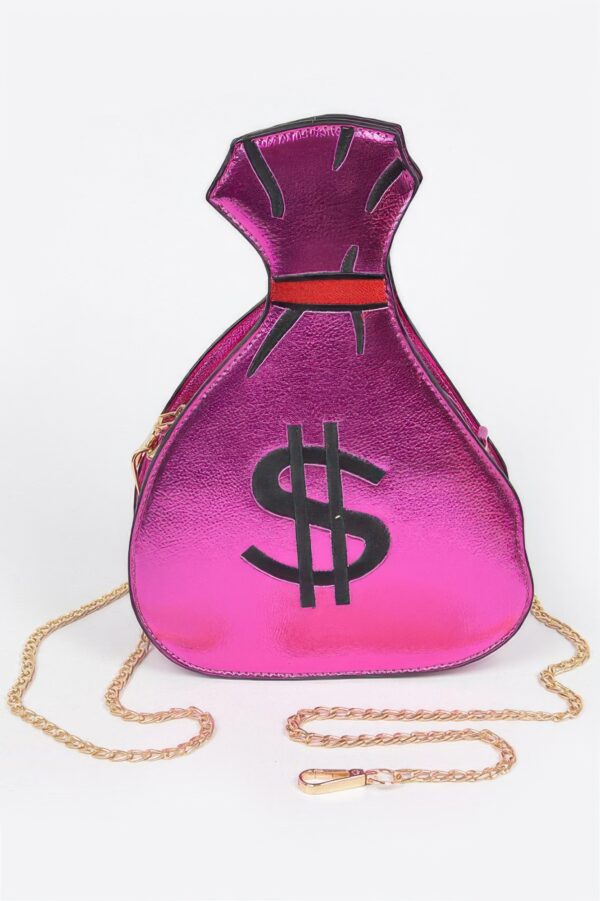 Money Bag Shiny Clutch – Mixed Metal Accent Clutch