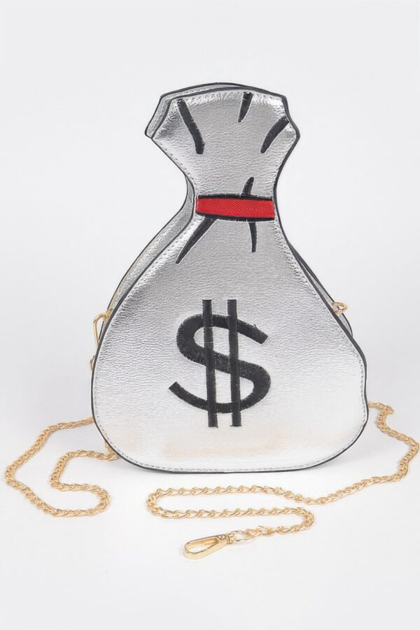 Money Bag Shiny Clutch – Mixed Metal Accent Clutch