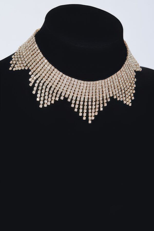 Rhinestone Drop Choker Necklace – Cascading Strands