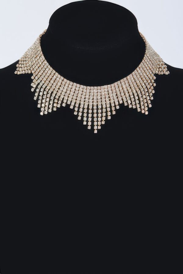 Rhinestone Drop Choker Necklace – Cascading Strands