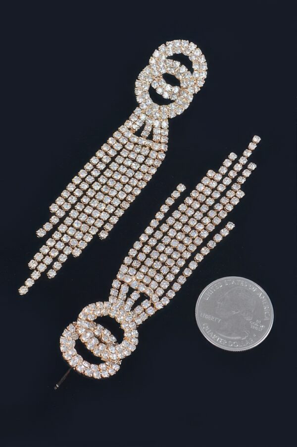 Rhinestone Fringe Drop Earrings – Elongated Cascading Strands