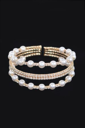 Pearl and Stone Wire Bracelet – Wrapped Wire Cuff