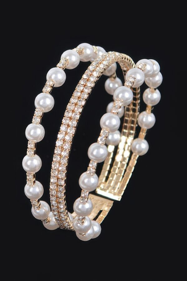 Pearl and Stone Wire Bracelet – Wrapped Wire Cuff