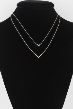 Double Crystal V Necklace – Layered V Pendant, 14-inch
