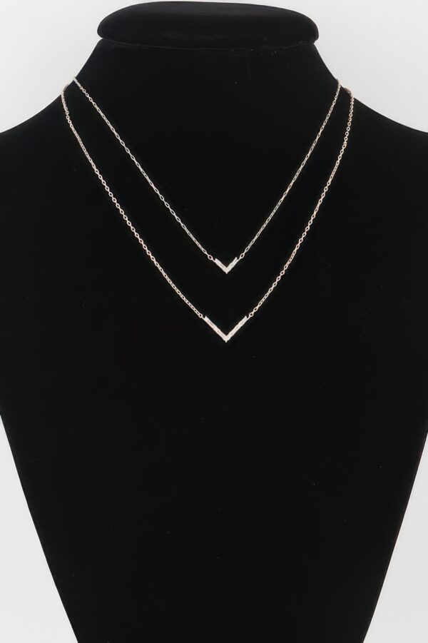 Double Crystal V Necklace – Layered V Pendant, 14-inch