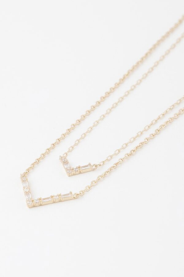 Double Crystal V Necklace – Layered V Pendant, 14-inch