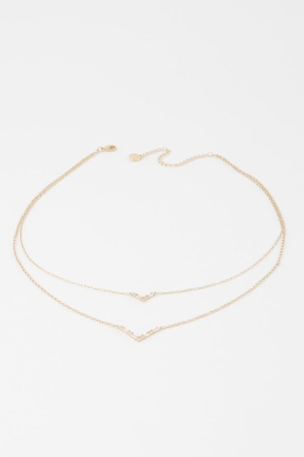 Double Crystal V Necklace – Layered V Pendant, 14-inch