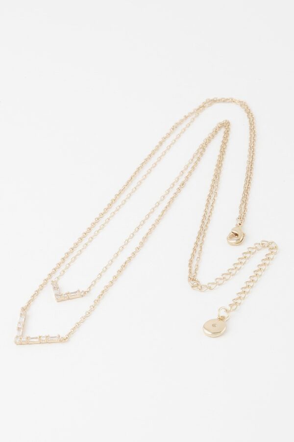 Double Crystal V Necklace – Layered V Pendant, 14-inch