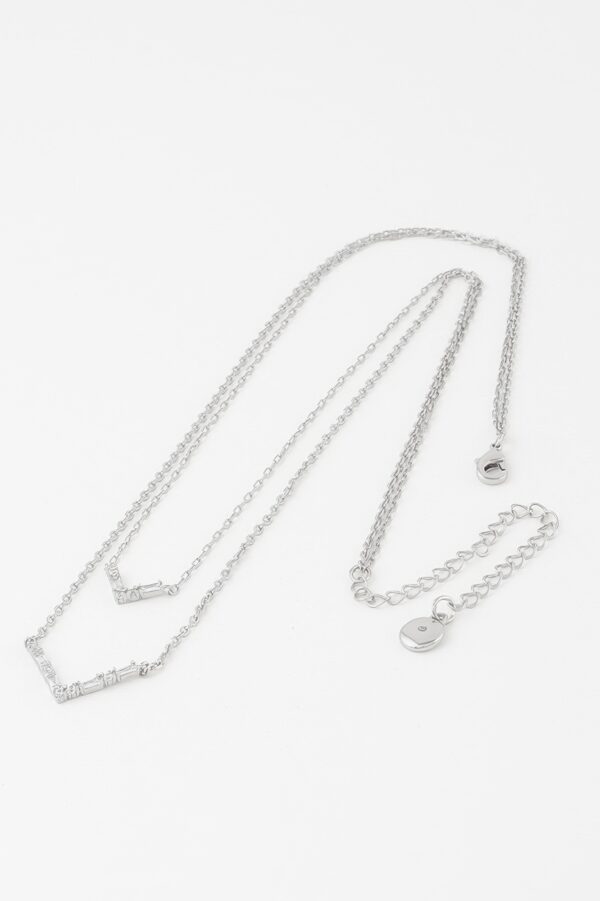 Double Crystal V Necklace – Layered V Pendant, 14-inch