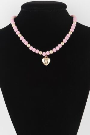 Beaded Heart Necklace with Polished Finish