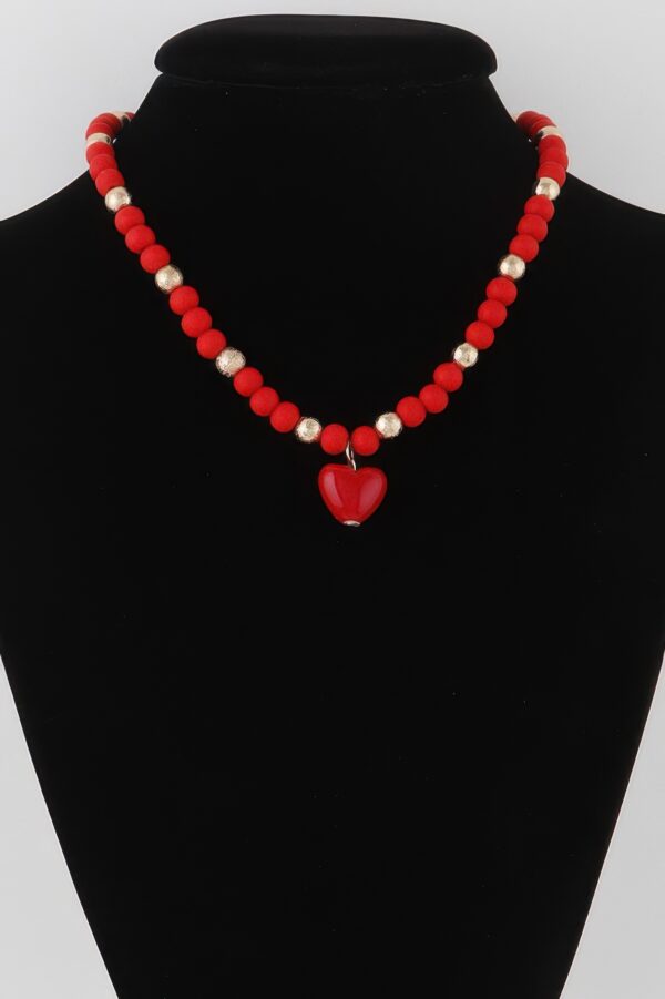 Beaded Heart Necklace with Polished Finish