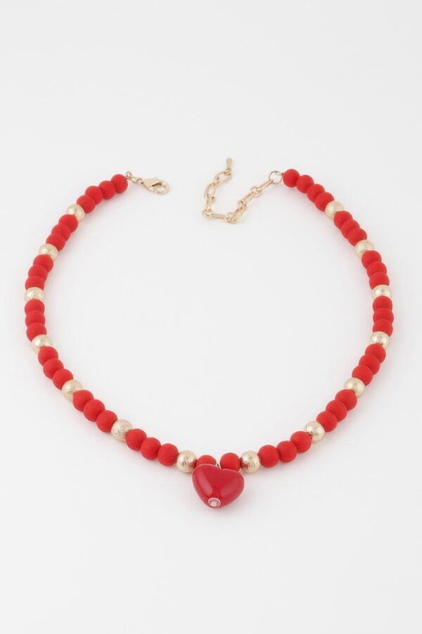 Beaded Heart Necklace with Polished Finish