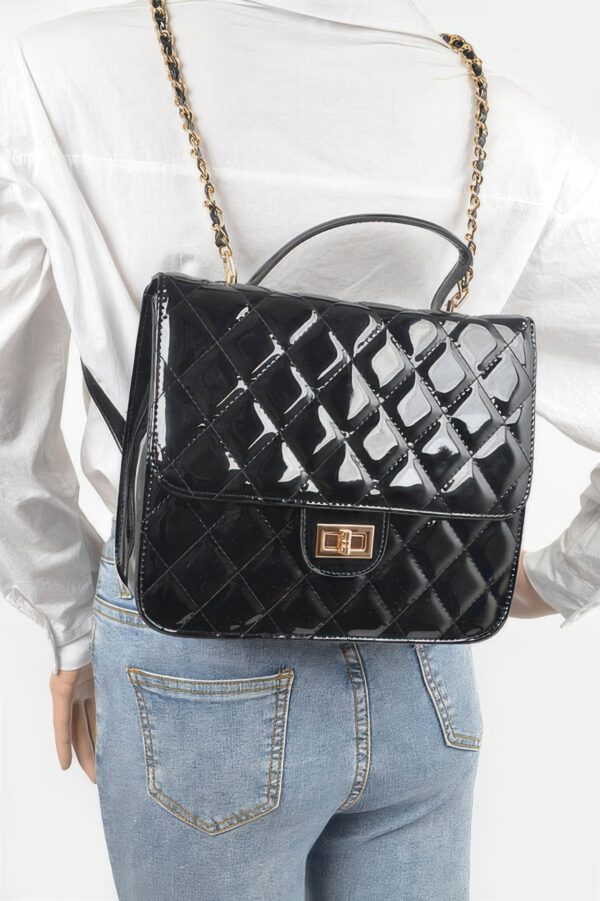Quilted Enamel Mini Backpack – Structured Silhouette