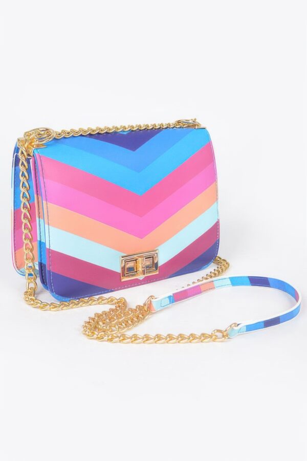 Structured Multi-Color Flap Chain Shoulder Bag