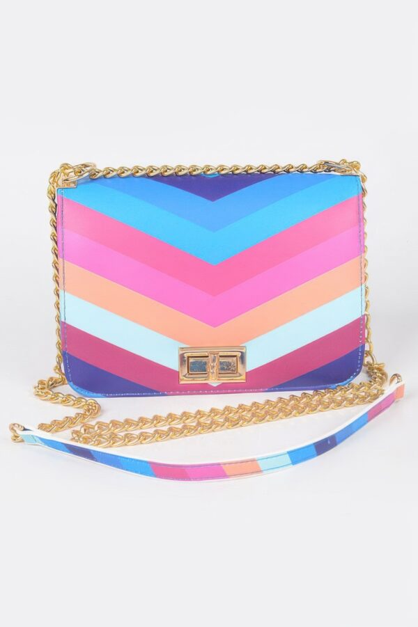 Structured Multi-Color Flap Chain Shoulder Bag