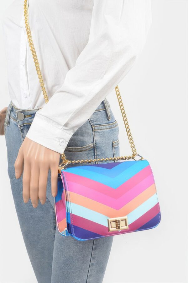 Structured Multi-Color Flap Chain Shoulder Bag
