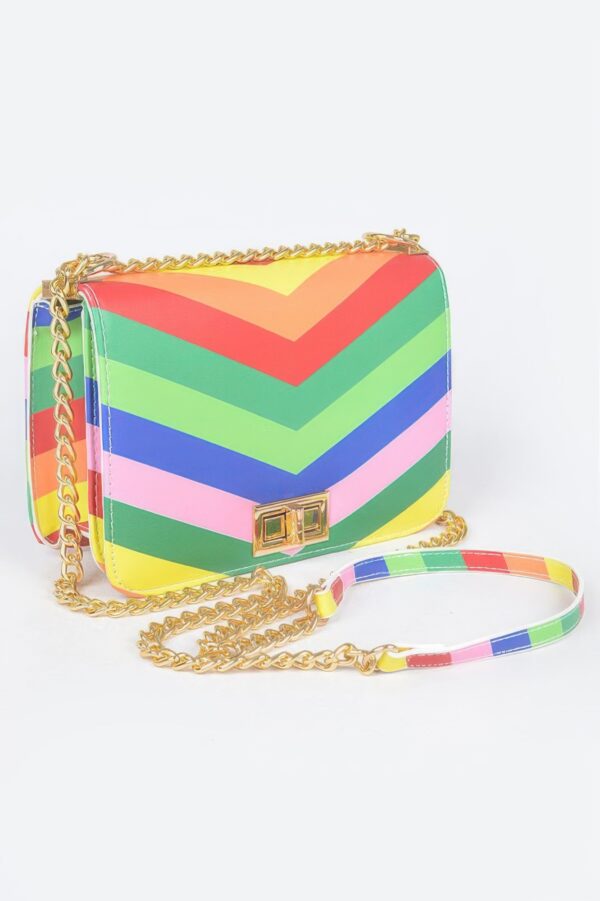 Structured Multi-Color Flap Chain Shoulder Bag