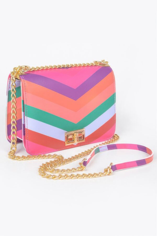 Structured Multi-Color Flap Chain Shoulder Bag