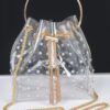 Faux Pearl Studded Bucket Bag with Metal Handle