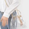 Faux Pearl Studded Bucket Bag with Metal Handle