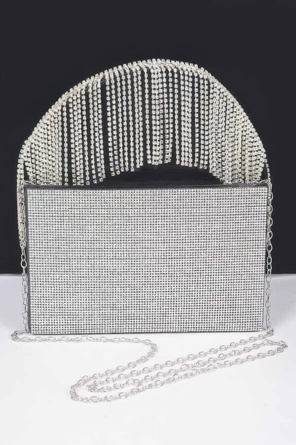 Rhinestone Box Clutch – Fringe Handle Evening Bag