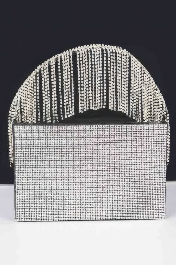 Rhinestone Box Clutch – Fringe Handle Evening Bag