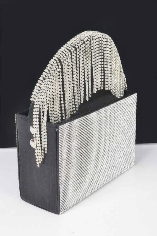 Rhinestone Box Clutch – Fringe Handle Evening Bag