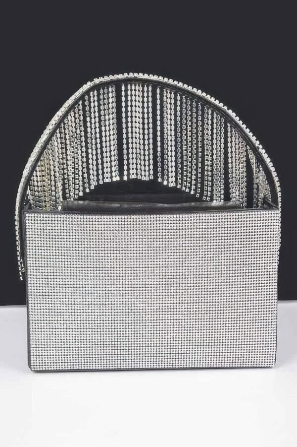 Rhinestone Box Clutch – Fringe Handle Evening Bag