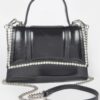 Faux Metallic Top Handle Bag – Stone Embellished