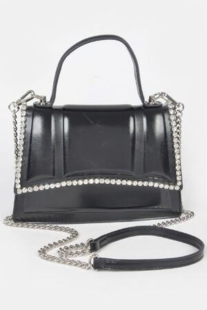 Faux Metallic Top Handle Bag – Stone Embellished