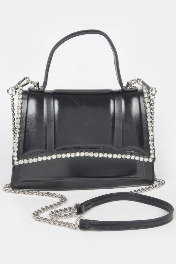 Faux Metallic Top Handle Bag – Stone Embellished